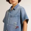 Pantaloni scurți din denim pentru copii, cu broderie pe spate
