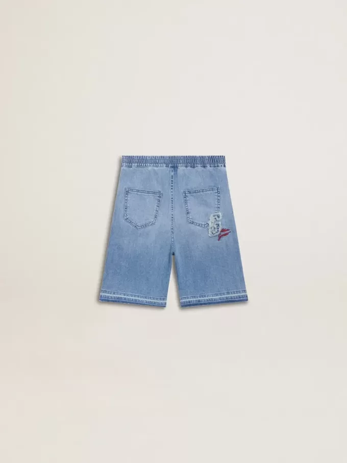 Pantaloni scurți din denim pentru copii, cu broderie pe spate