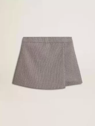Pantaloni scurți mini pentru femei, din lână cu model houndstooth, de culoare gri