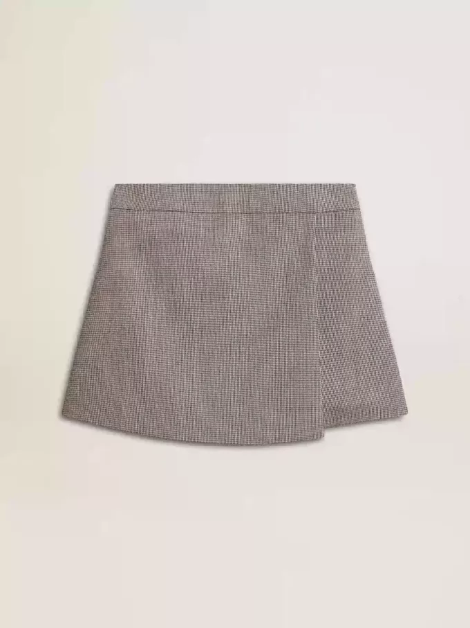 Pantaloni scurți mini pentru femei, din lână cu model houndstooth, de culoare gri Pantaloni scurți mini pentru femei, din lână cu model houndstooth, de culoare gri