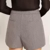 Pantaloni scurți mini pentru femei, din lână cu model houndstooth, de culoare gri Pantaloni scurți mini pentru femei, din lână cu model houndstooth, de culoare gri