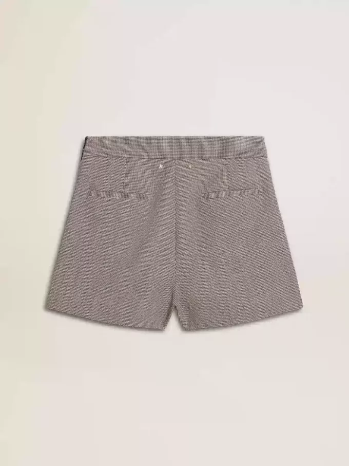 Pantaloni scurți mini pentru femei, din lână cu model houndstooth, de culoare gri Pantaloni scurți mini pentru femei, din lână cu model houndstooth, de culoare gri