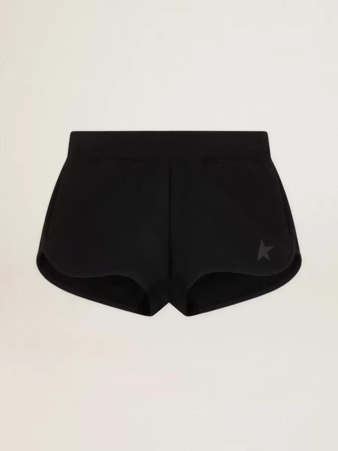 Pantaloni scurți negri pentru femei cu stele ton pe ton Pantaloni scurți negri pentru femei cu stele ton pe ton