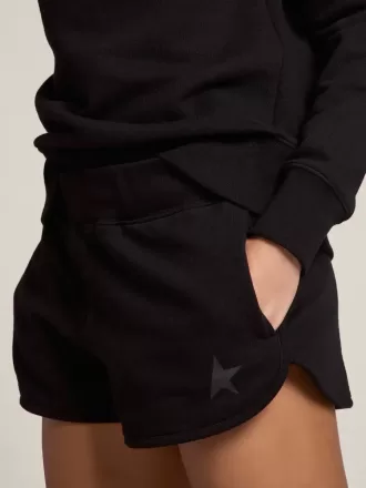 Pantaloni scurți negri pentru femei cu stele ton pe ton Pantaloni scurți negri pentru femei cu stele ton pe ton