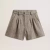 Pantaloni scurți pentru femei, de culoare maro ecru, din lână cu model în zig-zag Pantaloni scurți pentru femei, de culoare maro ecru, din lână cu model în zig-zag