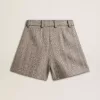 Pantaloni scurți pentru femei, de culoare maro ecru, din lână cu model în zig-zag Pantaloni scurți pentru femei, de culoare maro ecru, din lână cu model în zig-zag