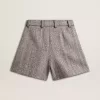 Pantaloni scurți pentru femei, de culoare maro ecru, din lână cu model în zig-zag Pantaloni scurți pentru femei, de culoare maro ecru, din lână cu model în zig-zag