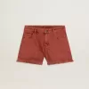 Pantaloni scurți pentru femei din denim roșu cărămiziu cu broderie Golden Mediterraneo
