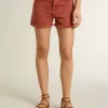 Pantaloni scurți pentru femei din denim roșu cărămiziu cu broderie Golden Mediterraneo