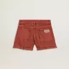 Pantaloni scurți pentru femei din denim roșu cărămiziu cu broderie Golden Mediterraneo