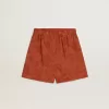 Pantaloni scurți pentru femei din jacquard roșu cărămiziu cu model floral marin Pantaloni scurți pentru femei din jacquard roșu cărămiziu cu model floral marin