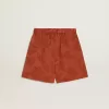 Pantaloni scurți pentru femei din jacquard roșu cărămiziu cu model floral marin Pantaloni scurți pentru femei din jacquard roșu cărămiziu cu model floral marin