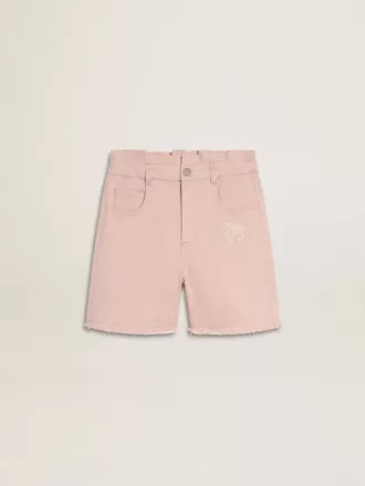 Pantaloni scurți roz din bumbac pentru fete, cu broderie