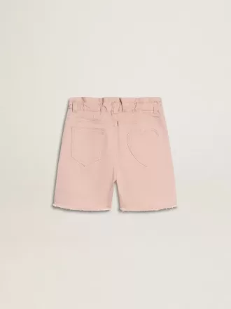 Pantaloni scurți roz din bumbac pentru fete, cu broderie