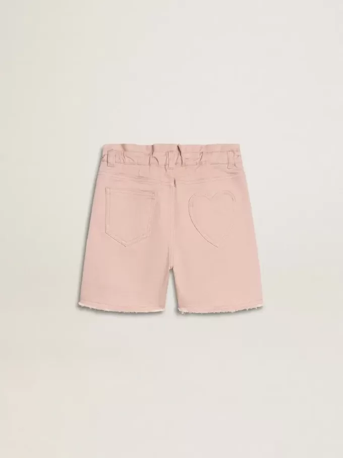 Pantaloni scurți roz din bumbac pentru fete, cu broderie