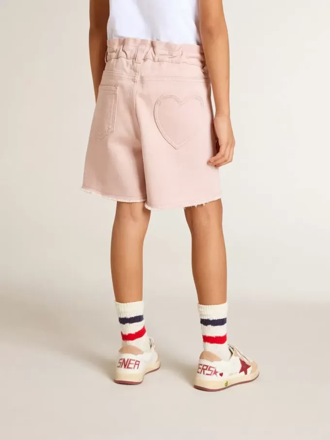 Pantaloni scurți roz din bumbac pentru fete, cu broderie
