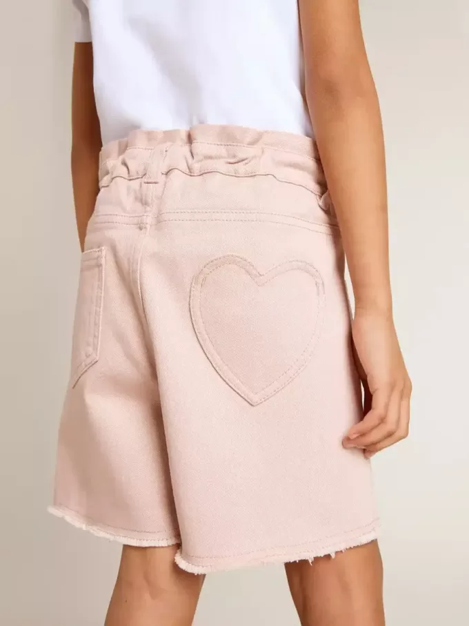 Pantaloni scurți roz din bumbac pentru fete, cu broderie