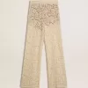 Pantaloni transparenți din dantelă de culoare crem pentru femei Pantaloni transparenți din dantelă de culoare crem pentru femei