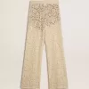 Pantaloni transparenți din dantelă de culoare crem pentru femei Pantaloni transparenți din dantelă de culoare crem pentru femei