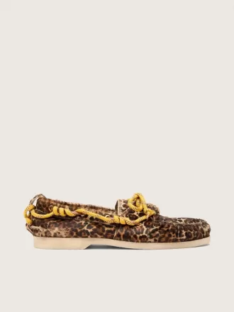 Pantofi Cruise pentru femei din piele de ponei cu imprimeu leopard și șireturi galbene de drumeție