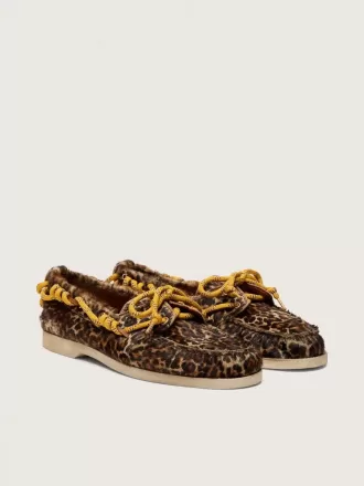 Pantofi Cruise pentru femei din piele de ponei cu imprimeu leopard și șireturi galbene de drumeție