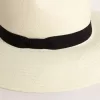 Pălărie fedora aurie din paie albă, cu panglică neagră și imprimeu marin sub bor