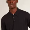 Polo cu mâneci lungi pentru bărbați, din lână merino albastru închis Polo cu mâneci lungi pentru bărbați, din lână merino albastru închis