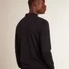 Polo cu mâneci lungi pentru bărbați, din lână merino albastru închis Polo cu mâneci lungi pentru bărbați, din lână merino albastru închis