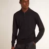 Polo cu mâneci lungi pentru bărbați, din lână merino albastru închis Polo cu mâneci lungi pentru bărbați, din lână merino albastru închis