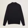 Polo cu mâneci lungi pentru bărbați, din lână merino albastru închis Polo cu mâneci lungi pentru bărbați, din lână merino albastru închis