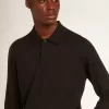 Polo cu mâneci lungi pentru bărbați, din lână merino neagră Polo cu mâneci lungi pentru bărbați, din lână merino neagră