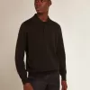 Polo cu mâneci lungi pentru bărbați, din lână merino neagră Polo cu mâneci lungi pentru bărbați, din lână merino neagră