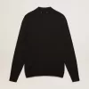 Polo cu mâneci lungi pentru bărbați, din lână merino neagră Polo cu mâneci lungi pentru bărbați, din lână merino neagră
