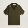 Polo din tricou verde militar pentru bărbați, cu broderie Polo din tricou verde militar pentru bărbați, cu broderie