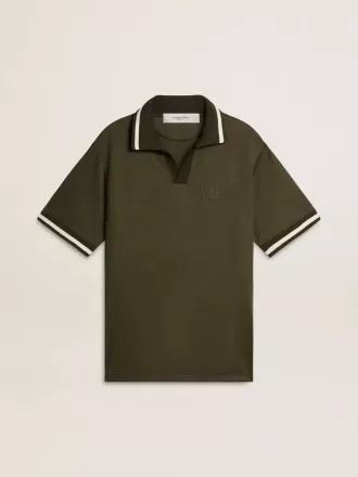 Polo din tricou verde militar pentru bărbați, cu broderie