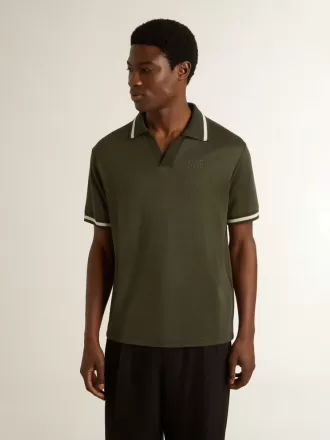 Polo din tricou verde militar pentru bărbați, cu broderie