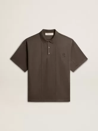 Polo pentru bărbați din bumbac, de culoare gri antracit, cu broderie