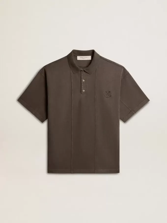 Polo pentru bărbați din bumbac, de culoare gri antracit, cu broderie Polo pentru bărbați din bumbac, de culoare gri antracit, cu broderie