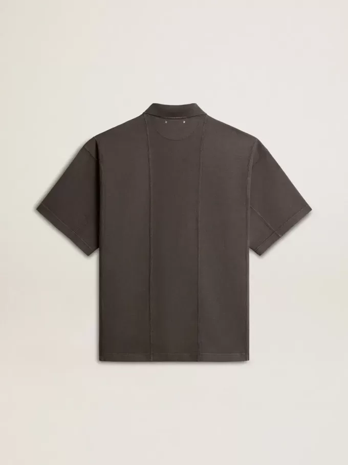Polo pentru bărbați din bumbac, de culoare gri antracit, cu broderie Polo pentru bărbați din bumbac, de culoare gri antracit, cu broderie