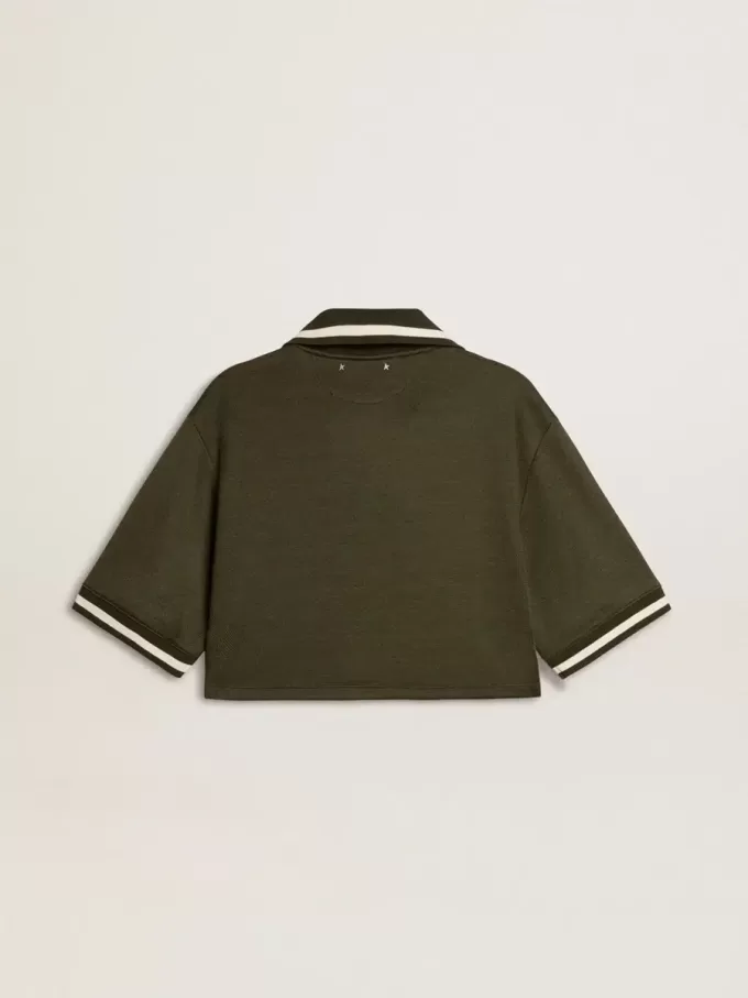 Polo scurt pentru femei din tricou verde militar cu broderie Polo scurt pentru femei din tricou verde militar cu broderie