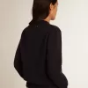 Pulover cu guler rotund pentru femei, din bumbac albastru închis Pulover cu guler rotund pentru femei, din bumbac albastru închis