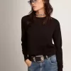Pulover cu guler rotund pentru femei, din lână neagră Pulover cu guler rotund pentru femei, din lână neagră