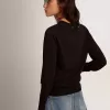 Pulover cu guler rotund pentru femei, din lână neagră Pulover cu guler rotund pentru femei, din lână neagră
