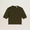 Pulover cu mâneci scurte pentru femei, din bumbac verde militar Pulover cu mâneci scurte pentru femei, din bumbac verde militar