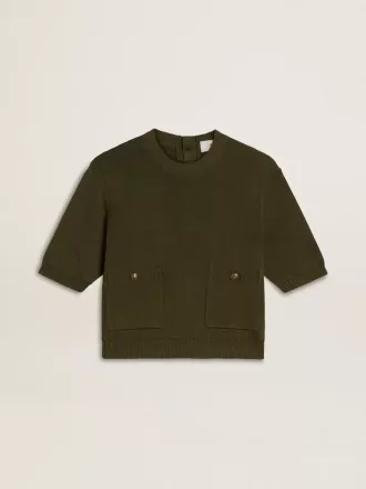 Pulover cu mâneci scurte pentru femei, din bumbac verde militar