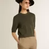 Pulover cu mâneci scurte pentru femei, din bumbac verde militar Pulover cu mâneci scurte pentru femei, din bumbac verde militar