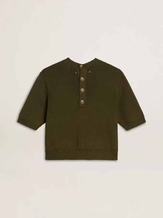 Pulover cu mâneci scurte pentru femei, din bumbac verde militar Pulover cu mâneci scurte pentru femei, din bumbac verde militar