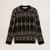 Pulover din amestec de lână pentru bărbați, cu guler rotund și model jacquard argyle