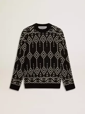 Pulover din amestec de lână pentru bărbați, cu guler rotund și model jacquard argyle Pulover din amestec de lână pentru bărbați, cu guler rotund și model jacquard argyle