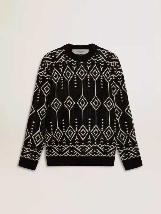 Pulover din amestec de lână pentru bărbați, cu guler rotund și model jacquard argyle